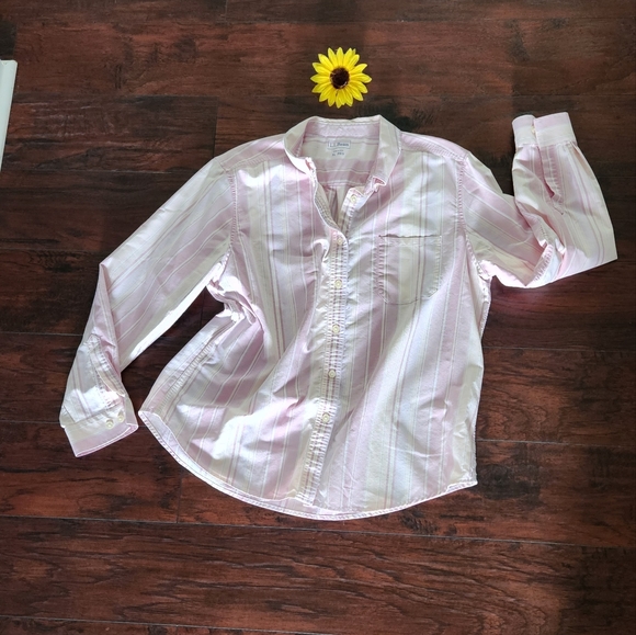 L.L.BEAN PINK STRIPED COTTON BUTTONS DOWN SHIRT - Picture 2 of 8